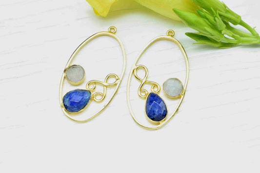 Multi Gemstone Finding Pendant,Moonstone Round Connector,Sapphire 7x10mm Teardrop Shape Component,Finding Necklace Component Jewelry,Gift