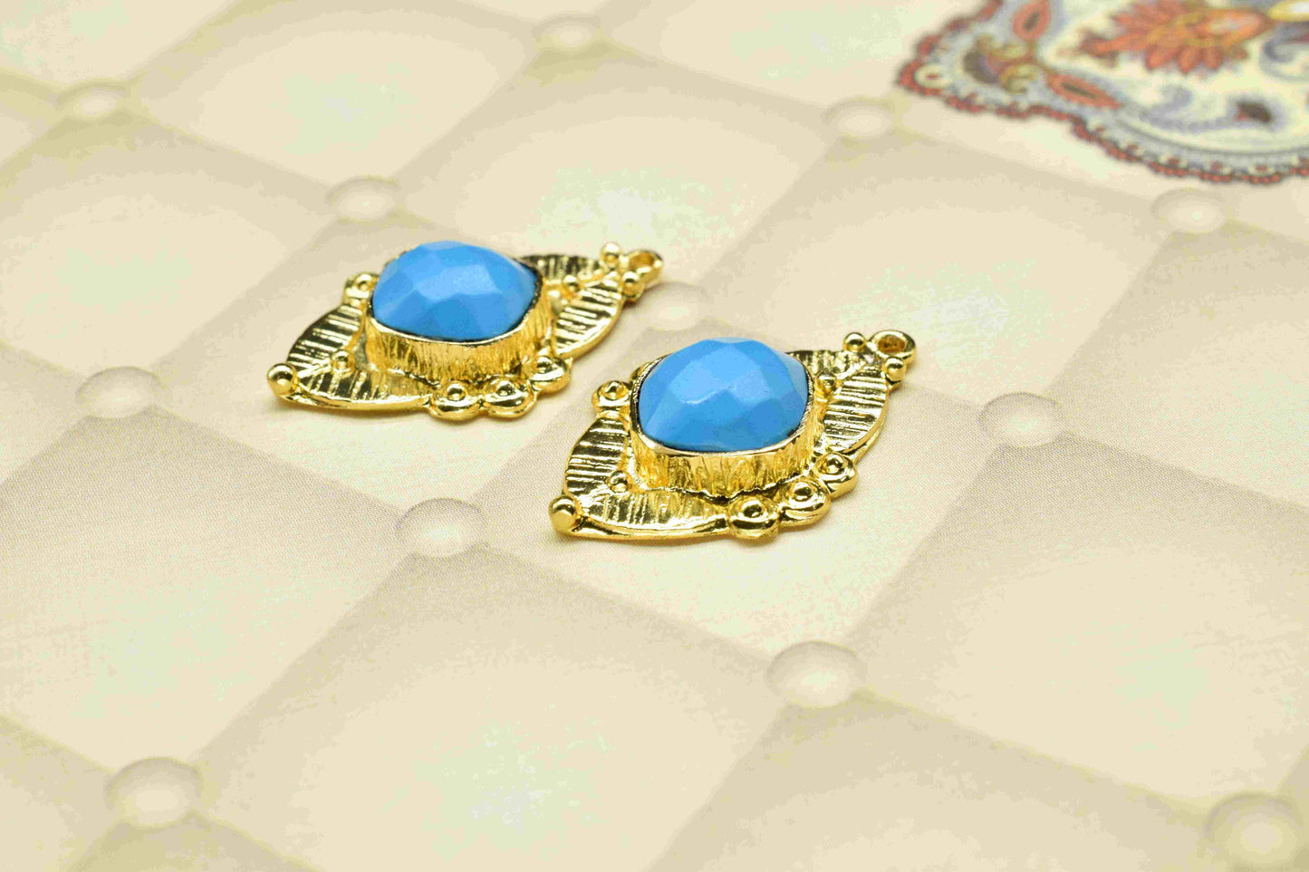 10mm Cushion Turquoise Pendant Connector,Gemstone Connector Post Stud,Jewelry Making Component,Turquoise Stud,Jewelry Finding,Craft Supplies