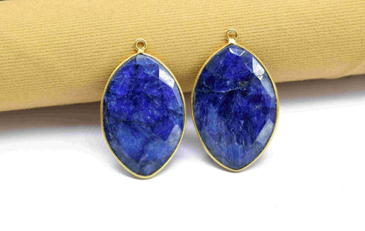 Blue Sapphire 20x30mm Bezel,Marquise shape pendant,single Bail connector,Blue Gemstone Bezel Charms,Handmade bezel Pendant,Sapphire jewelry