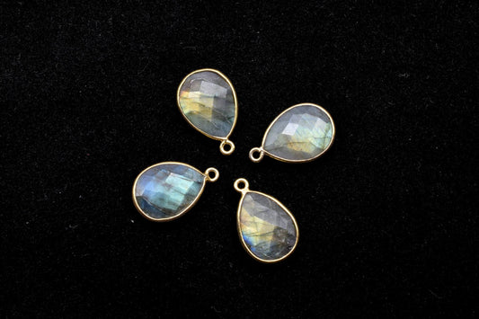 Labradorite 10x14mm Pear shape charm,Labradorite fancy pendant,Labradorite Gold Plated bezel,jewelry making charms craft,December Birthstone