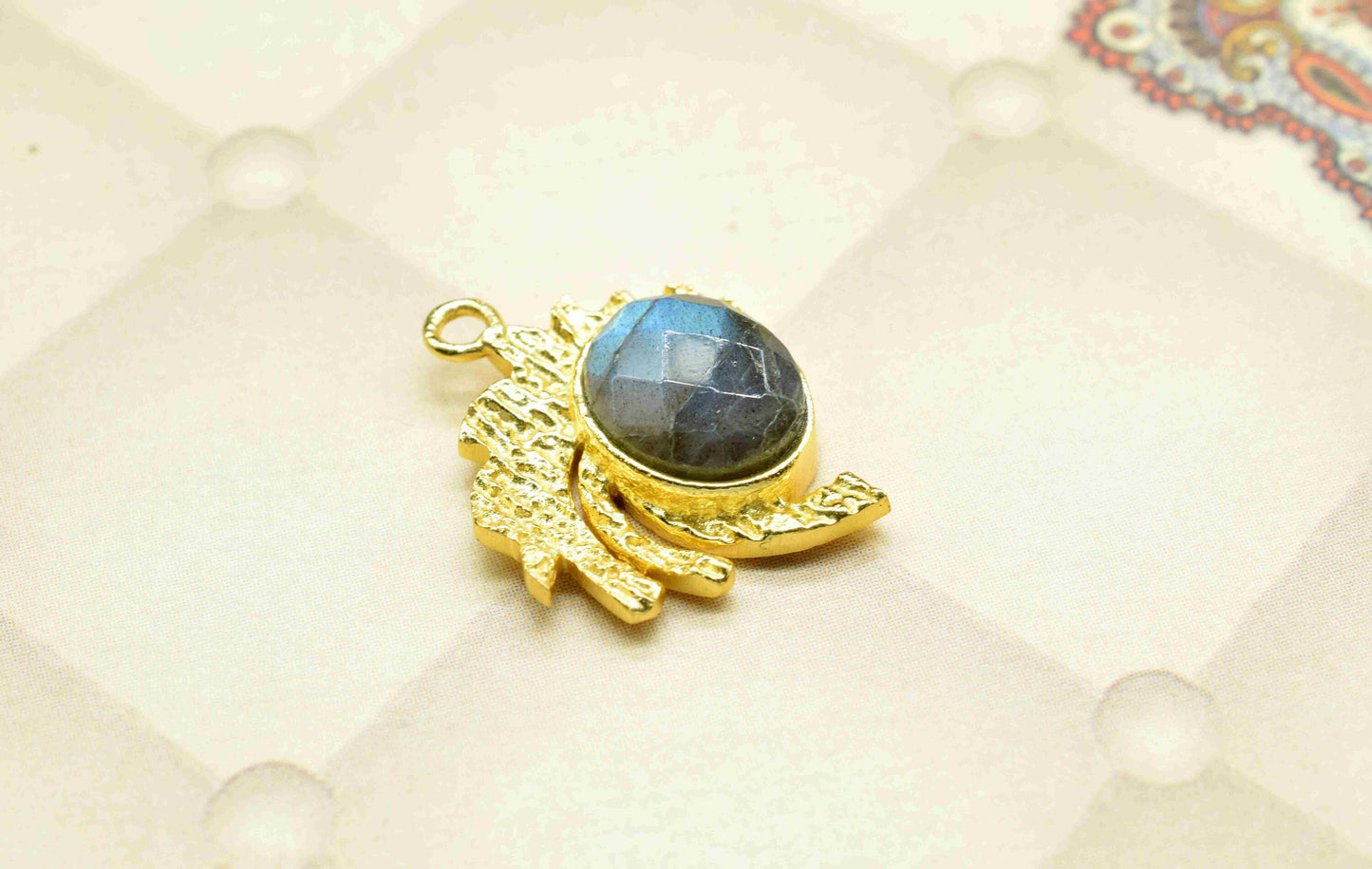 Labradorite  Pendant ,  Gemstone Handmade Pendant , Bulk Gemstone Pendant , Gold Plated Connectors ,Single Bail Gemstone Connector Charm