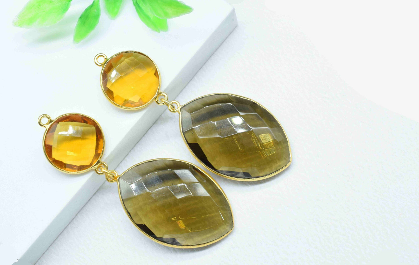 Smokey Quartz Dangle pendants,Station Link,Handmade jewelry,Citrine pendant Charms,Component pendant,Multi Gemstone Connector,Bezel Jewelry