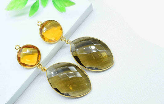 Smokey Quartz Dangle pendants,Station Link,Handmade jewelry,Citrine pendant Charms,Component pendant,Multi Gemstone Connector,Bezel Jewelry
