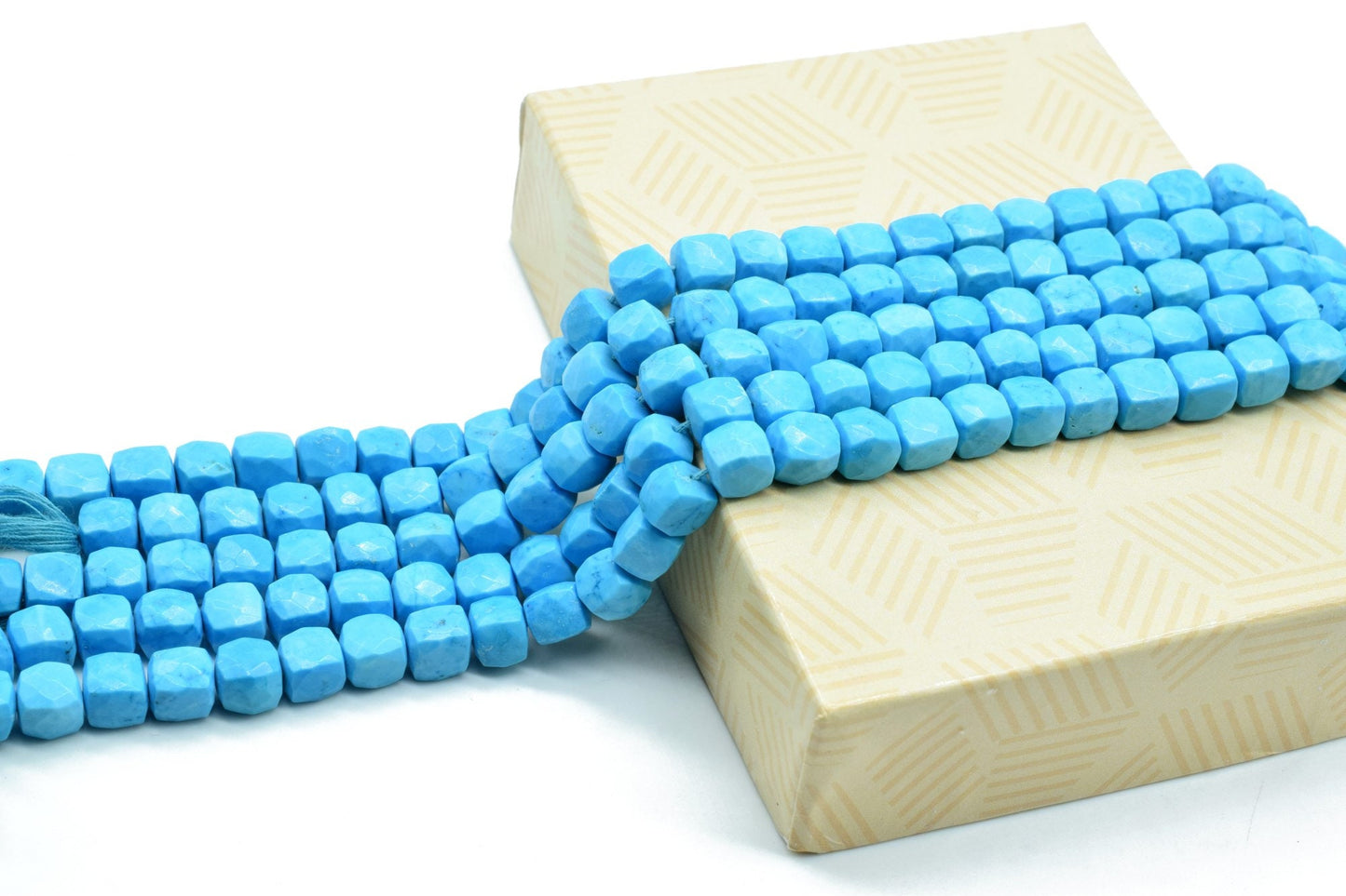 AAA Natural Turquoise Faceted 7mm Cube Beads Real Genuine Natural Blue Turquoise,Micro Faceted Laser Diamond Cut 8" Strand,Rectangle Nuggets