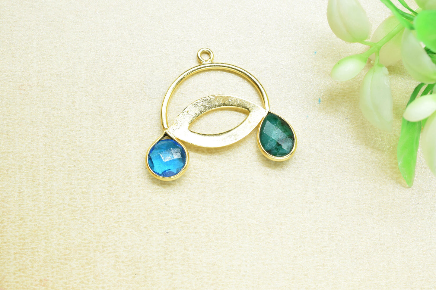 Multi Gemstone Pendant/Single Loop Charms/Teardrop shape Pendant/Emerald and Sky Topaz Pendant/Gemstone Components/Jewellery Making/DIYGift