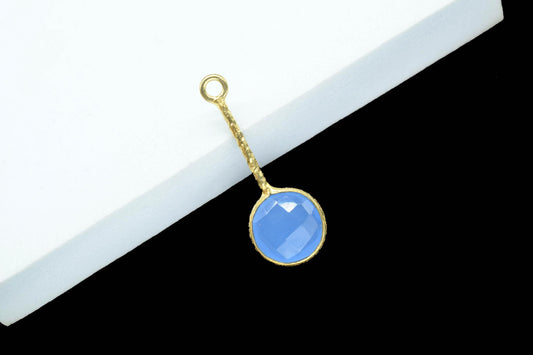Blue Chalcedony Pendant/Gemstone Component/Single Bail Charm/Necklace Pendant/Round Shape Charm/Wholesale Supply/Gold Plated Jewellery/Gift