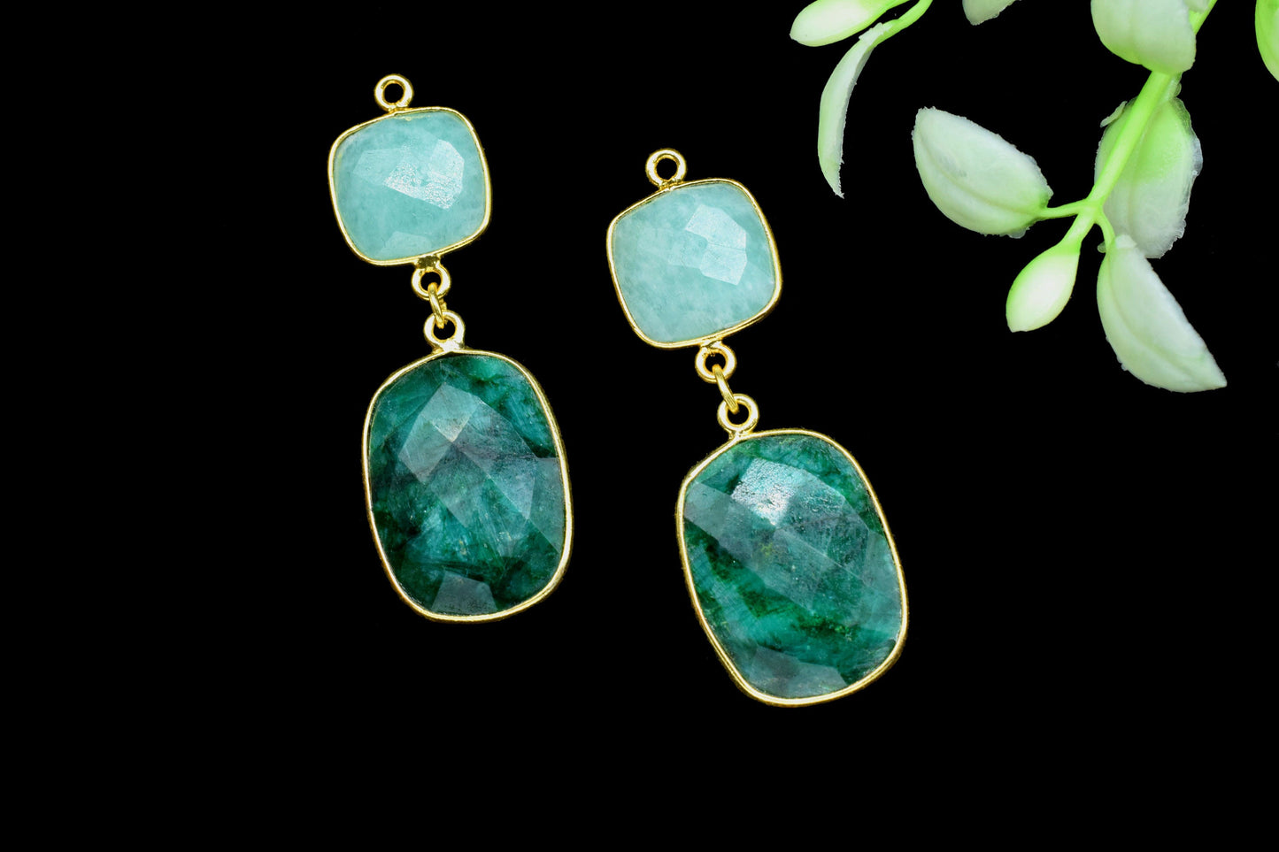 Emerald Component pendant,Multi Stone Dangle Earring,Square Shape Pendant Jewellry,Amazonite Dangle pendant Charm,Gemstone Bezel Connector