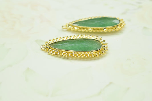 Green Strawberry 10x30mm Teardrop Bezel Charm,Single Bail Pendant,Handmade Jewellery Connectors,Gemstone Brass Component,Handmade Connector
