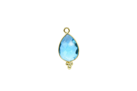 Sky Topaz 10x14mm Teardrop Shape Connectors,Sky Topaz Gold Plated Bezels,Topaz Jewelry Making Charms,Sky Topaz Single Bail Charms Pendent