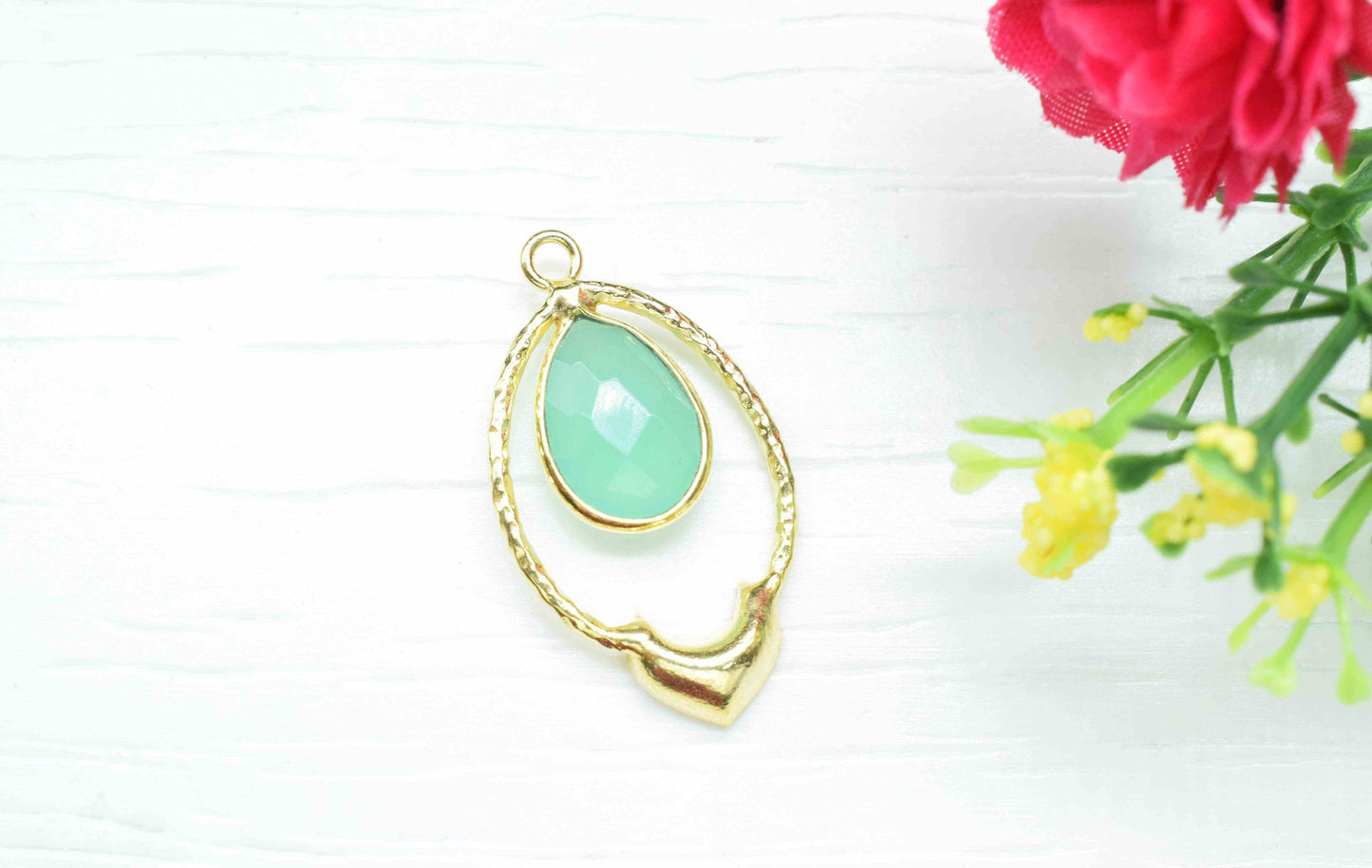 Aqua Chalcedony Pear Shape Pendant , Aqua Chalcedony Single Bail Pendant , Multi Gemstone Charms , Gold Plated Gemstone Connectors ,
