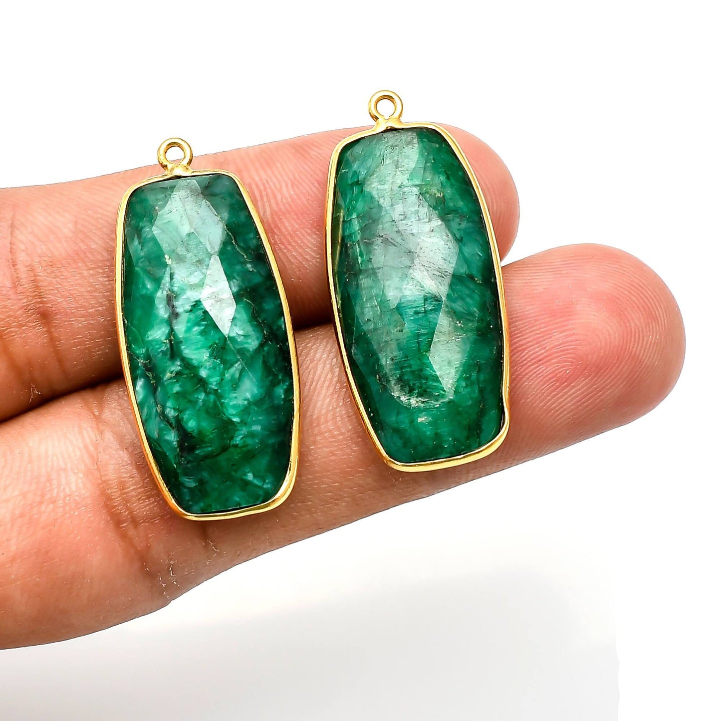 Emerald 14x28mm Bezel Charm Pendant,Rectangle Shape Gold Plated bezel,Gold Vermeil Bezel,Emerald jewelry making charm,Gold-Filled bezelcharm