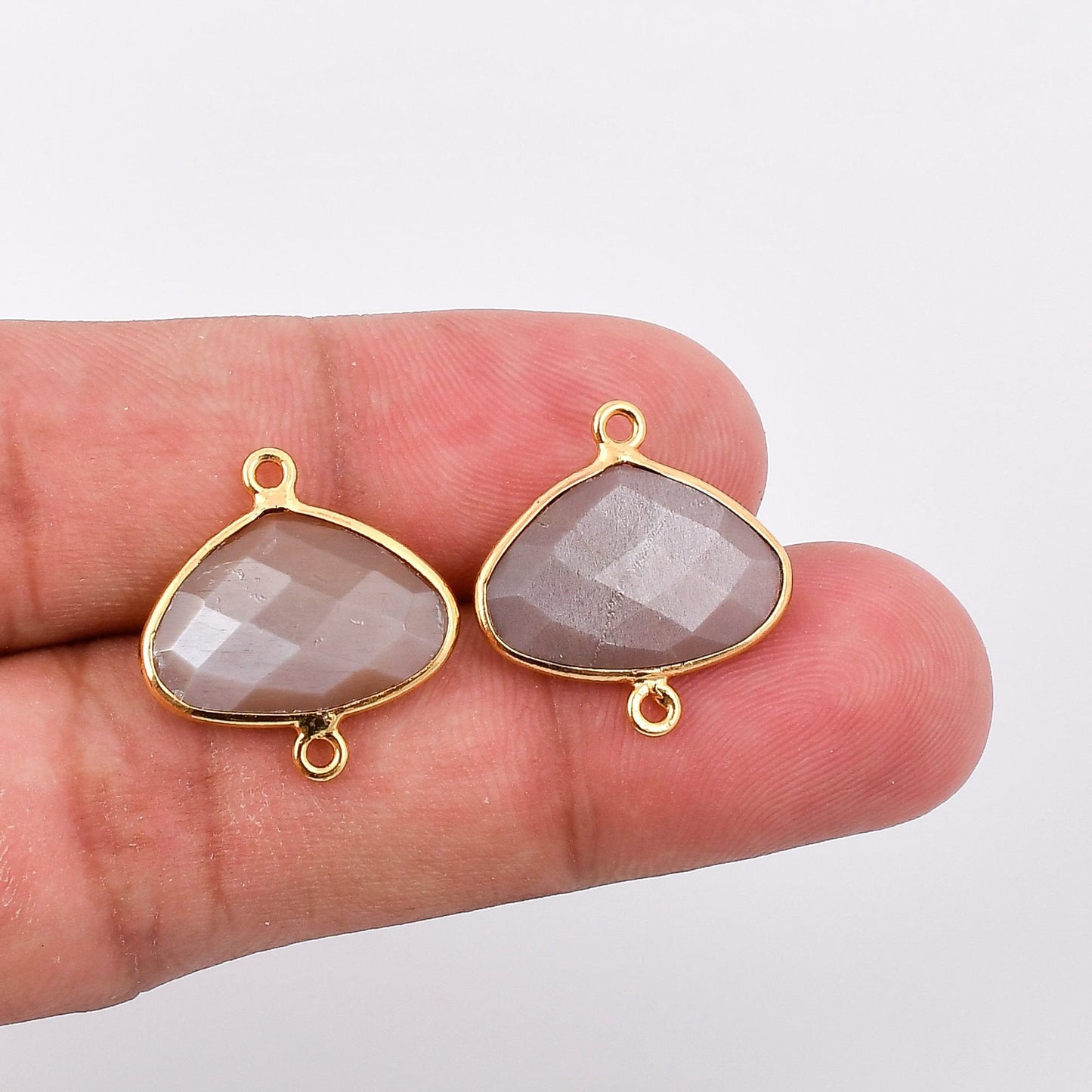 Peach Moonstone 10x15m Bezel dual connector,Moonstone kidney Shape Gold Plated bezel,Moonstone Bezel,Vermeil Bezel,jewelry Gold-Filled bezel