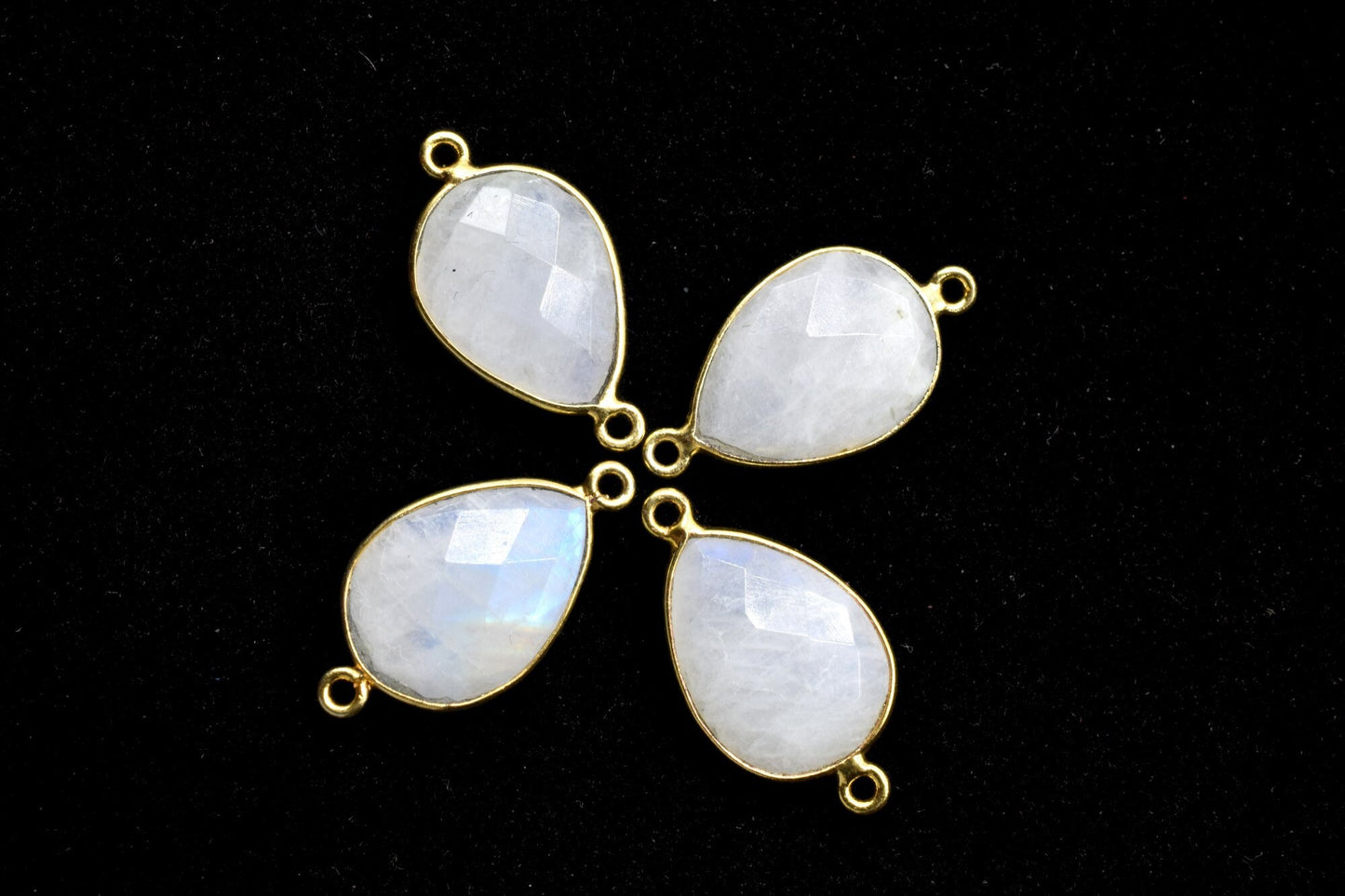 Moonstone 13x18mm Pear Shape Double bail Connectors,Moonstone Teardrop pendant,Moonstone Gold Plated bezel,jewelry making charms crafts,