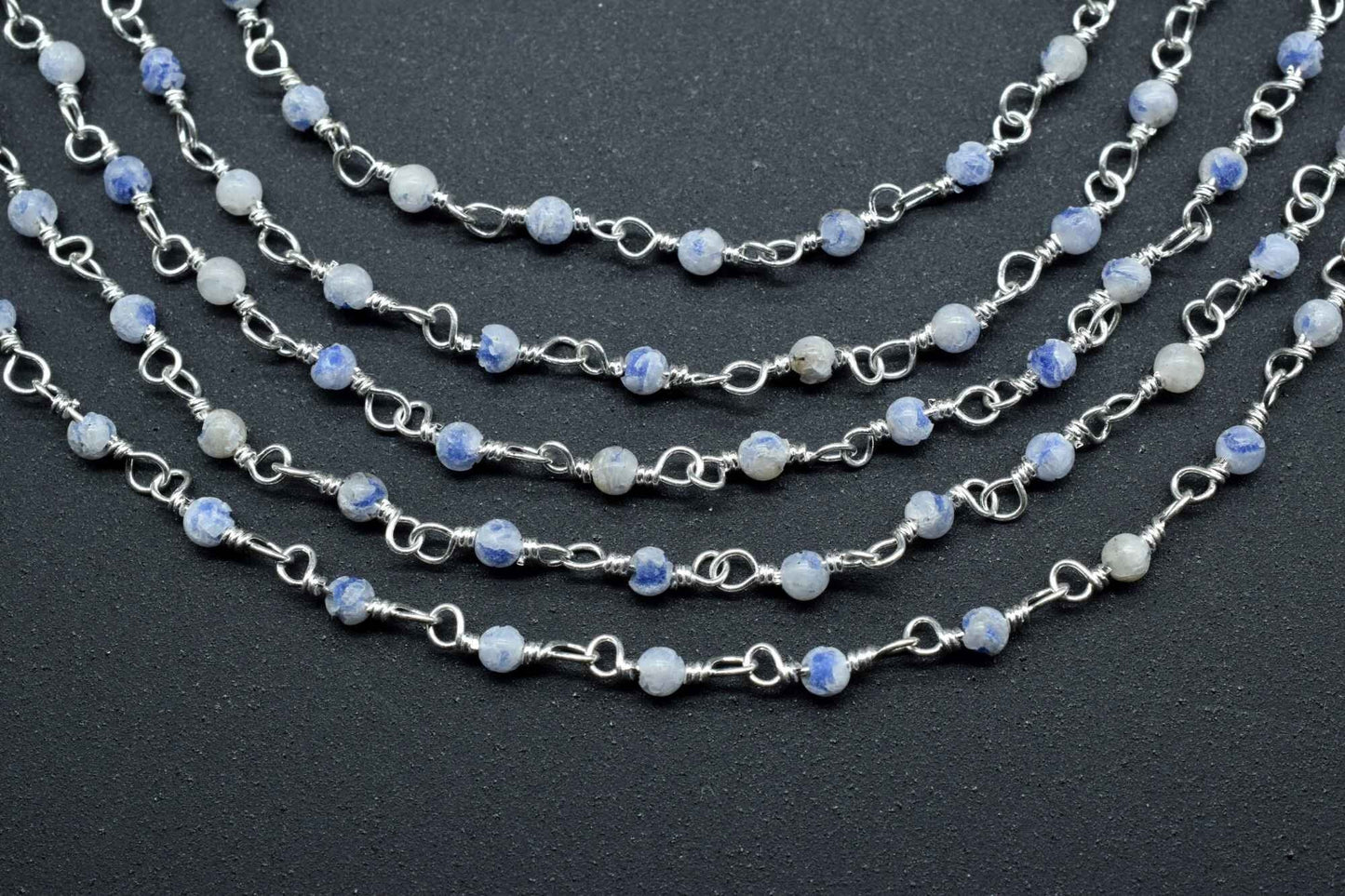 Natural Blue Opal Rosary,wire wrapped Rosary Chain,jewelry making supplies,2.5mm smooth beads Rosary,Opal Rosary Chain,Gemstone Rosary Chain