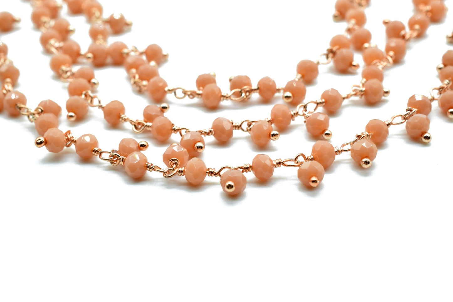 Peach Moonstone Cluster Beaded Chain, Gold Plated wire wrapped Rosary Chain,Dangling Faceted Wire Wrapped Beaded Chain,Soldby Foot Wholesale