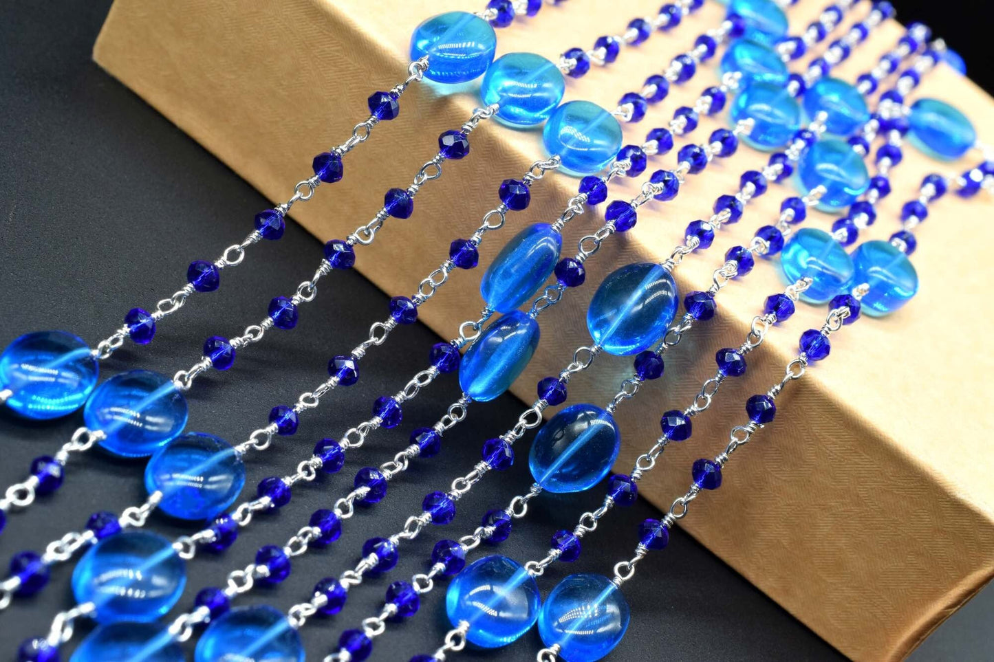 Blue topaz Oval Shape Rosary,Blue topaz oval beaded chain,Jewelry Making Rosary,Blue topaz Wire Wrapped Rosary,Blue topaz Briolette Beads,