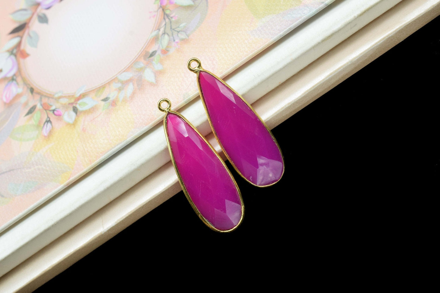 Pink Chalcedony Teardrop Charm 10x30mm,Teardrop Shape Pendant,Single Bail Connector,Pink Chalcedony Bezels And Connectors,Pink Chalcedony