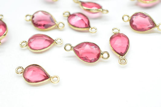 Pink Tourmaline 7x10mm Bezel connectors,Tourmaline Teardrop Shape Gold Plated bezel,Gold Vermeil Bezel,Pink Tourmaline jewelry making charm,