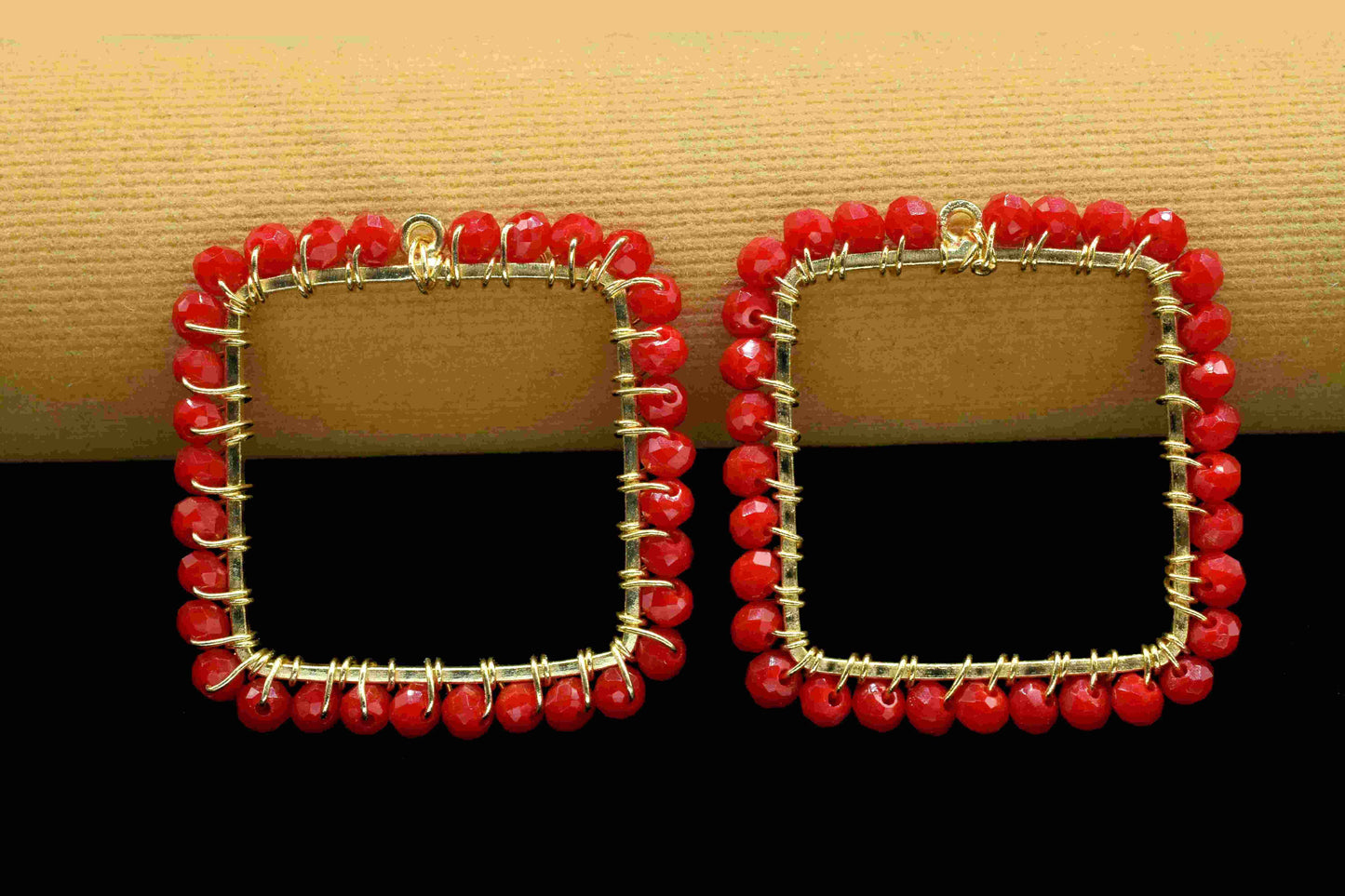 Red Coral Wire Wrapped Dangle Earrings,Component Jewelry,Red Coral Square Shape Pendant,Gemstone Component Dangle,Component Finding Necklace