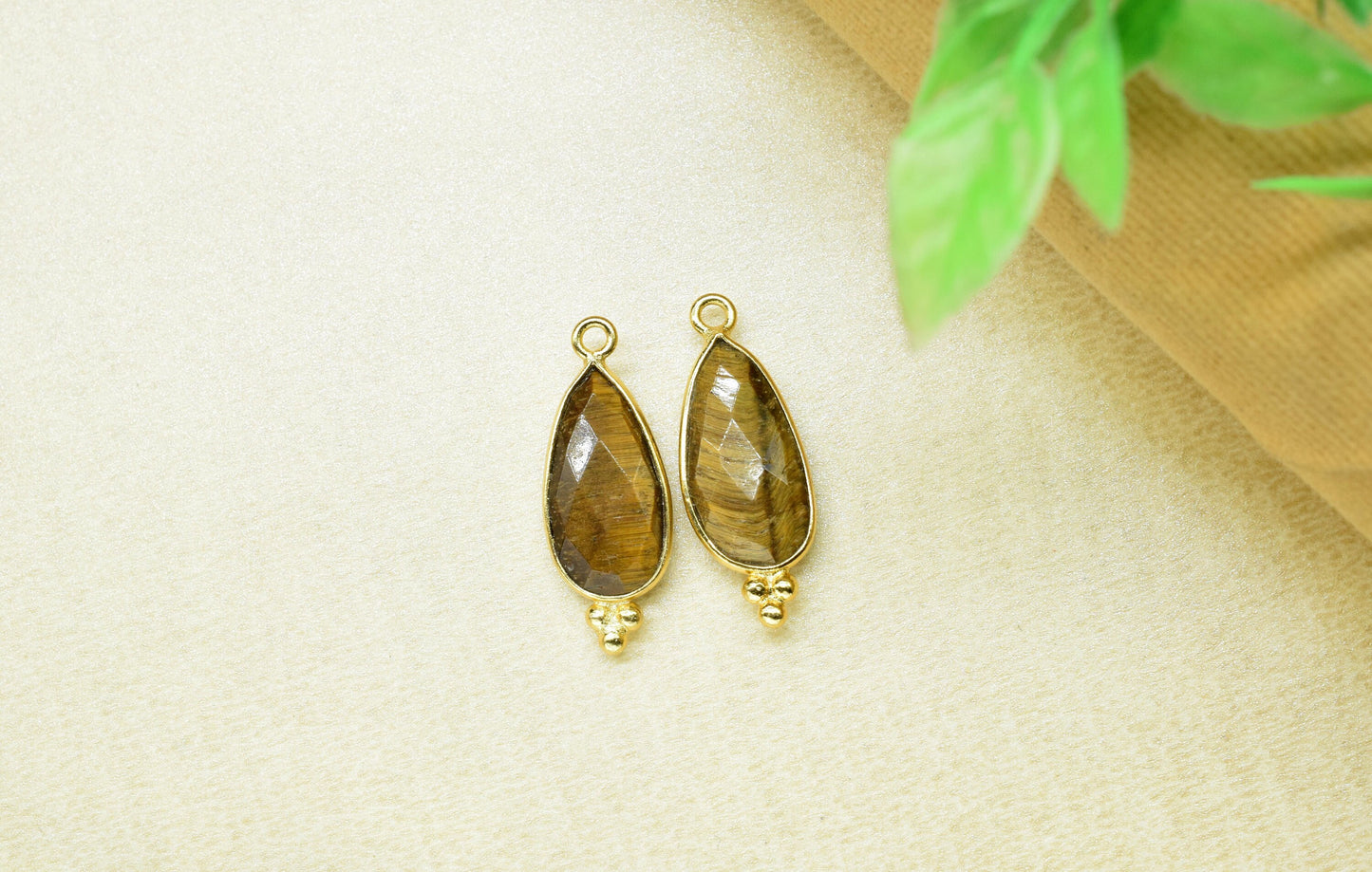 Tiger Eye Gemstone 8x16mm Pear Shape connectors,Tiger Eye Gemstone connector,Tiger Eye charms Gold Plating single bail Pendant Jewelry,Gift