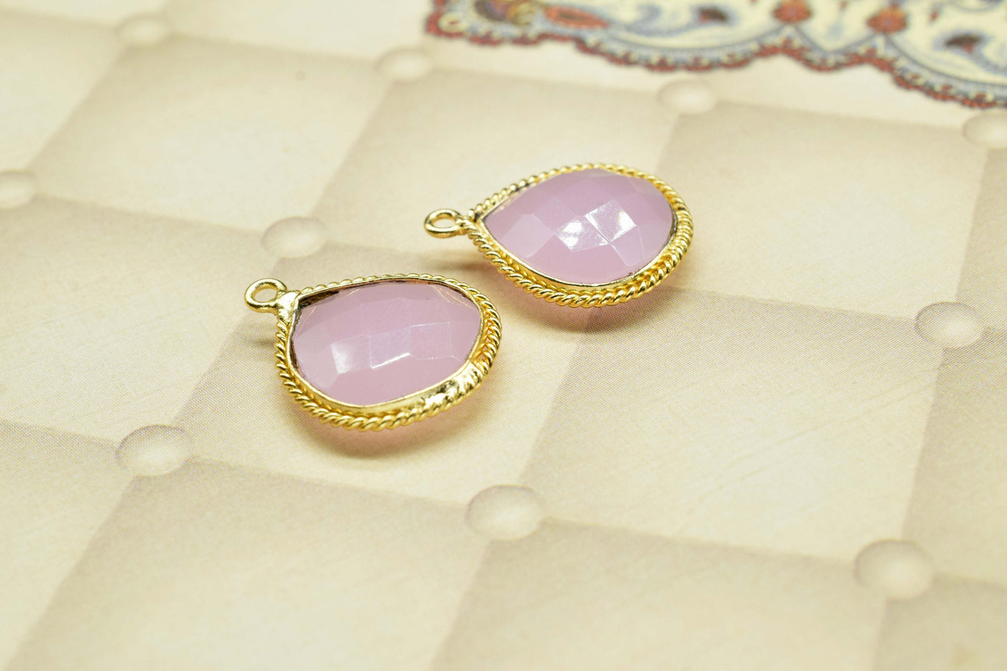 Rose Quartz Gemstone 14mm Heart shape charm,Rose Quartz Pear Pendant Jewelry,Gemstone connector,Rose Quartz Checker Board cut Pendant,Gift