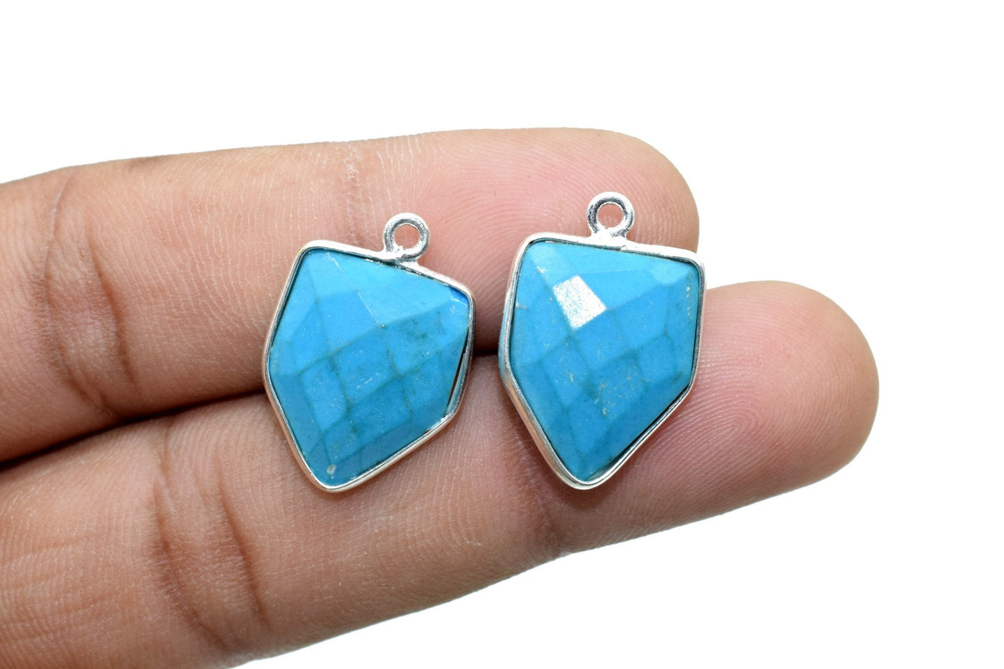 Natural Turquoise 13x17mm Single bail connectors,Turquoise Pendant,Faceted Turquoise bezel link,Gemstone Charm,Gemstone Pendant,Turquoise