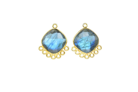 Labradorite 14mm Cushion Bezel Charms/Gemstone Single Bail/Component charm/Handmade Jewellery Connectors/Women Jewelry/Handmade Connector