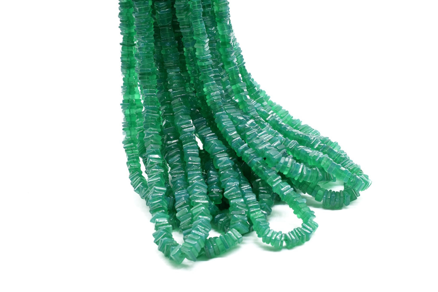 Green onyx Heishi Square Beads, 100% natural stone (4-6 mm stone, 8'' strand), Flat Cube Shape, Plain Polished, Suitable to make necklace