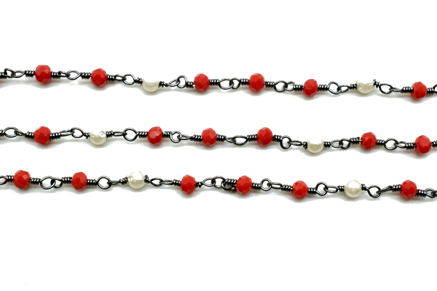 Ruby Chalcedony 3mm Beaded Chain,pearl Wire Wrapped Chain,Ruby Chalcedony Brass chain,Jewelry Making Chain,Beaded rosary chain,pearl chain