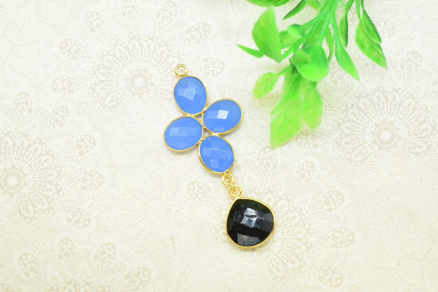 Multi Stone Dangle Earring,Blue Chalcedony Dangle Earrings,Statement Earring,Handmade Jewelry,Black Onyx Drop Earring,Gemstone Bezel Earring
