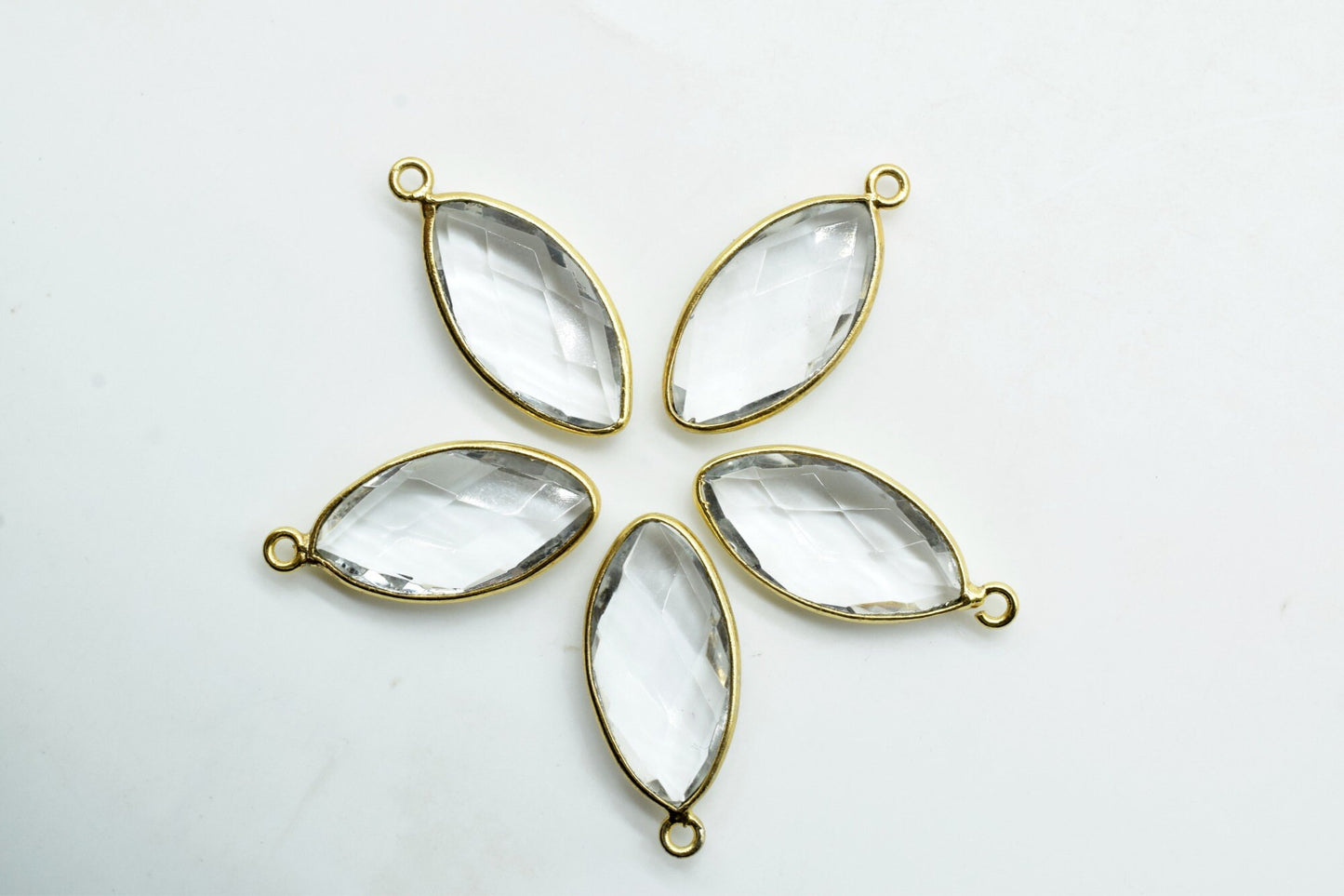 Crystal 10x20mm Marquise shape charm,Crystal Quartz Bezel,Crystal Heart Shape Connector,Crystal Heart Pendant 24k Gold Plated,Single  Bail