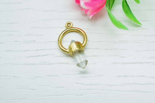 Clear Crystal Pointed Quartz Pendant, Charm Polished Gold -Plated Pointed Bullet Pendant,Quartz Pendulum -Quartz Pendant - Crystal Pendulum