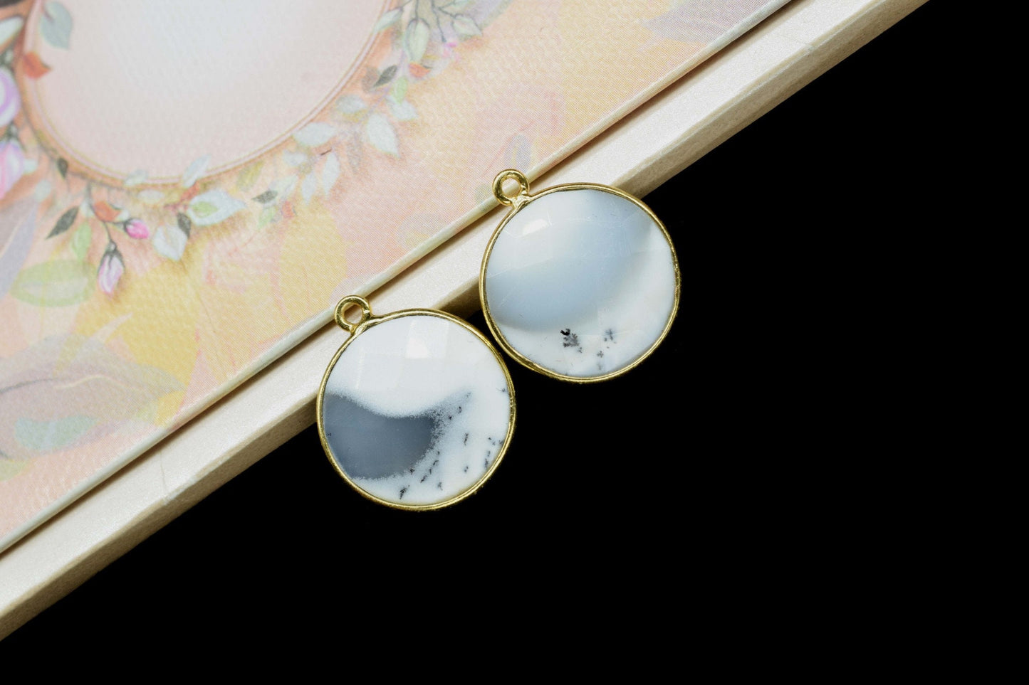 Dendrite Opal 16mm Round Bezel charm,Dendrite Opal handmade charms,Dendrite Opal coin,Brass Gold Plated bezel,natural Dendrite Opal Pendants