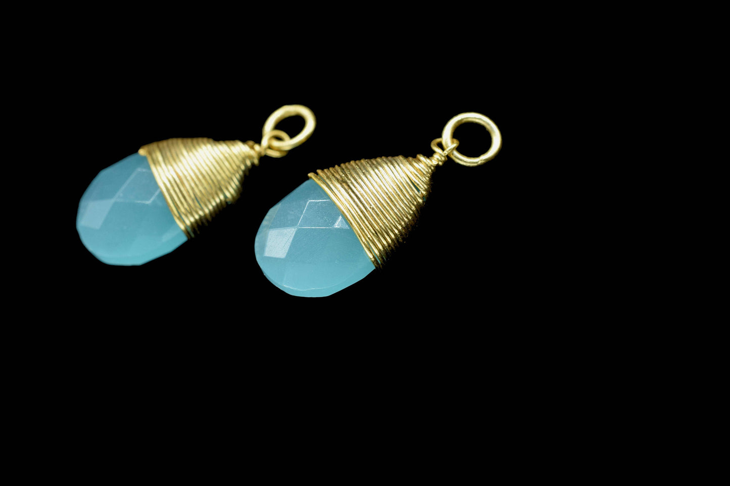 Gemstone Aqua Chalcedony 10x18mm Teardrop Faceted Connector, Wire Wrapped Pendant, Aqua Wire Wrapped Necklace,Aqua Connector,Pendant Jewelry