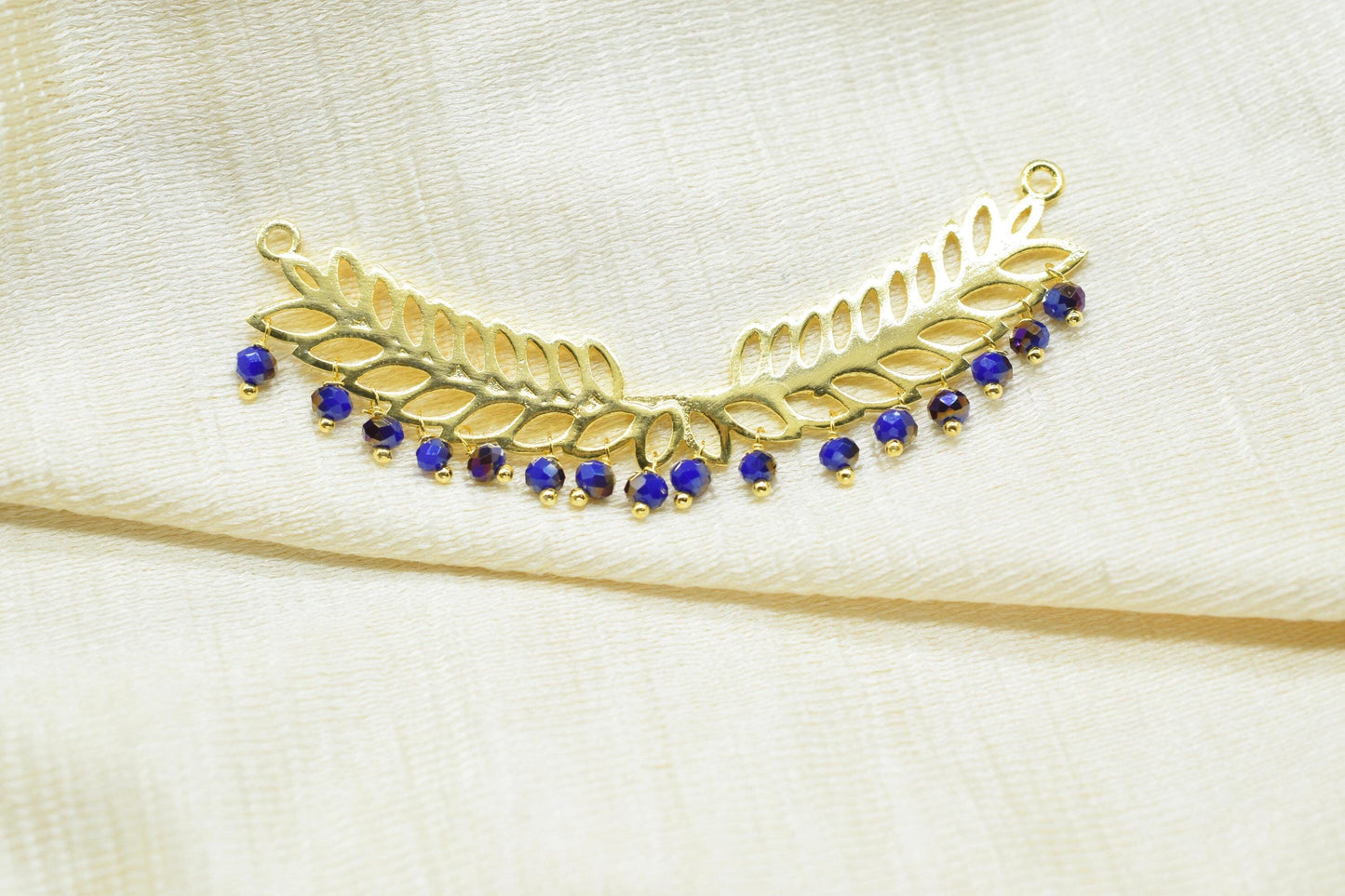 Blue Sapphire Beads Dangle Charms,Wedding Hair Vine Connectors,Gemstone Leaf Pendant Necklace,Component Leaf Charms,Handmade jewelry,Gift