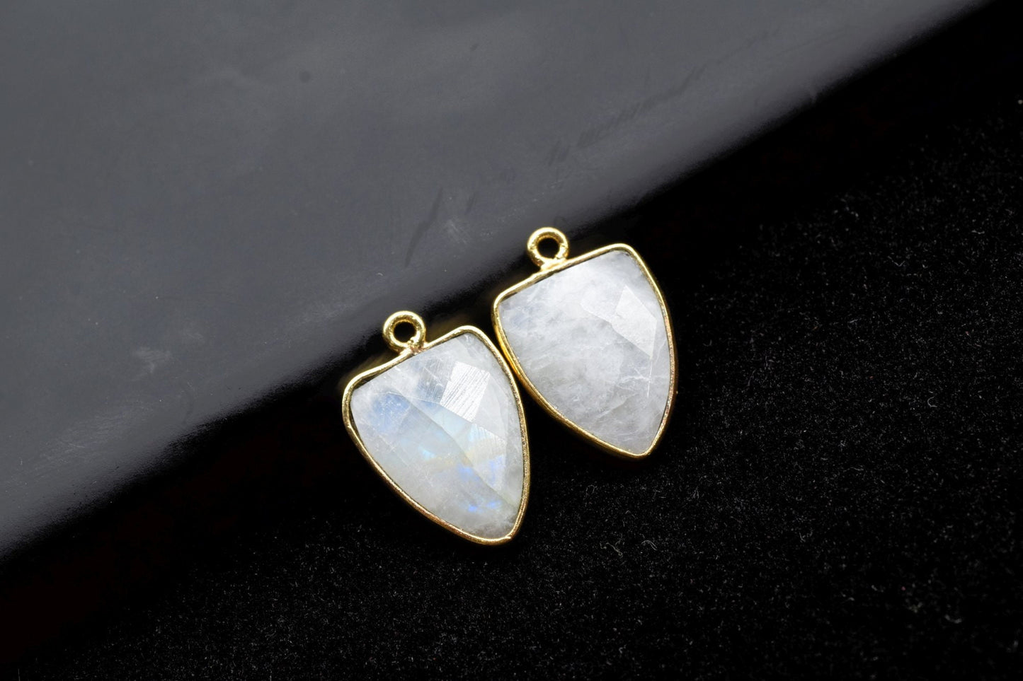 Moonstone 12x15mm Triangle Shape Single loop charms,Rainbow Moonstone, Triangle Shape Connector,Moonstone Triangle Pendant 24k Gold Plated