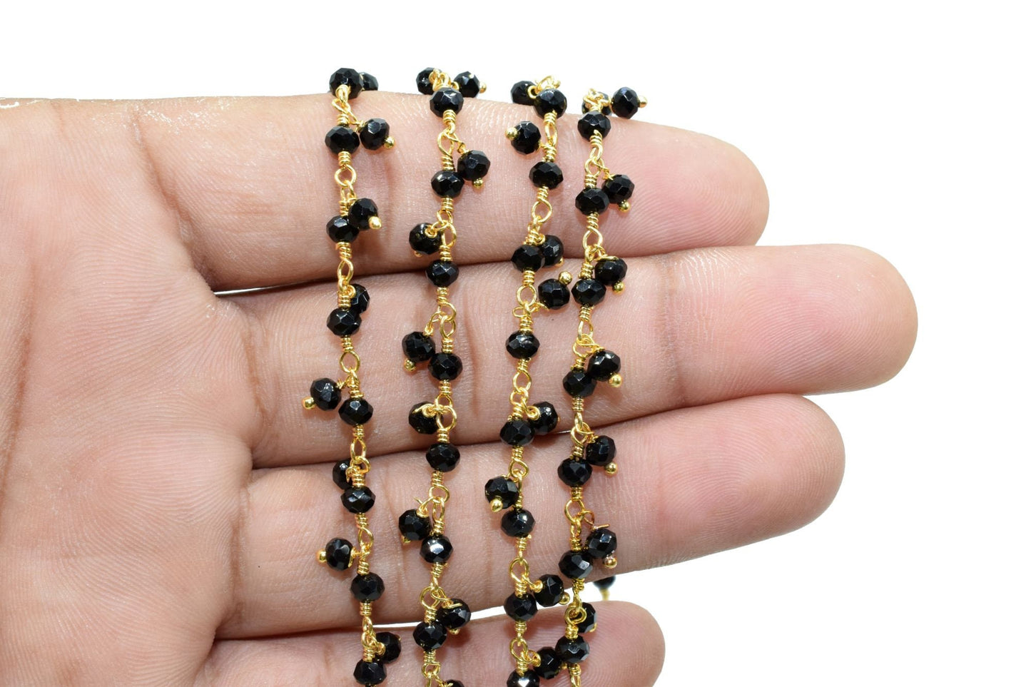 Black onyx Cluster Rosary Chain,Handmade Jewelry Making Wire Wrapped Beaded Chain By Foot For Necklace,Exceptional Spinel CLUSTER Rosary