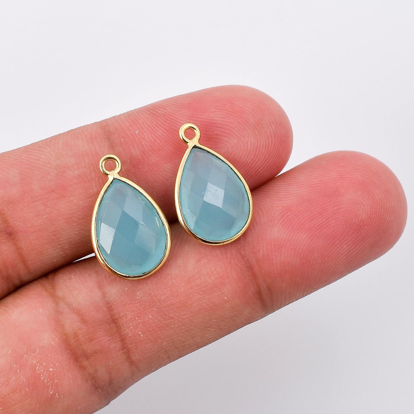 Peru Chalcedony 9x13mm Bezel charm,Peru Chalcedony Teardrop Gold Plated bezel,Gold Vermeil Bezel,jewelry making charm,Gold-Filled bezel