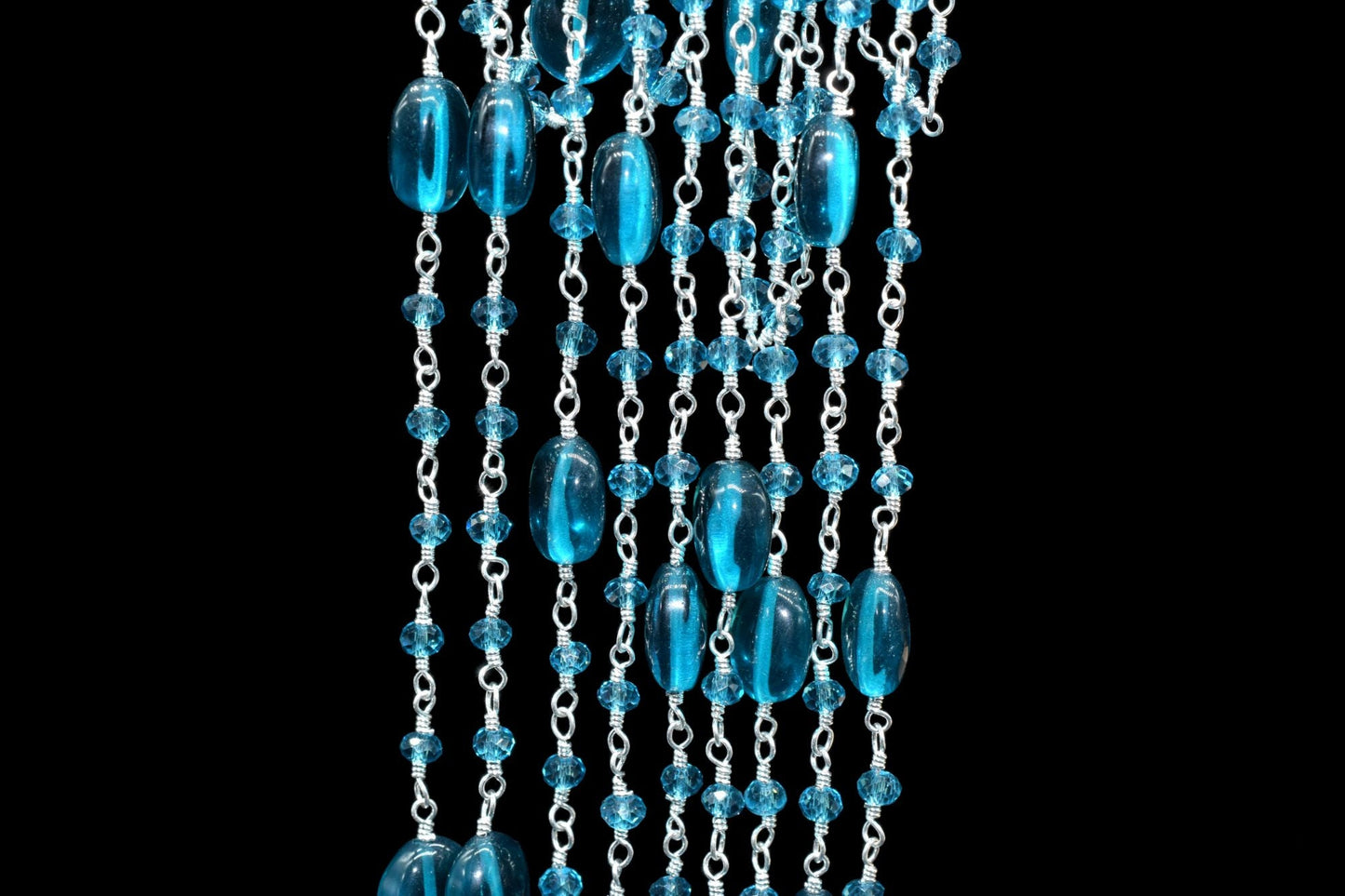 Neon Apatite Smooth Oval Shape Chain , Neon Apatite Silver Wire Plated Rosary Beaded Chain,Chain Per Foot,Gemstone Beads,Rosary Beaded Chain