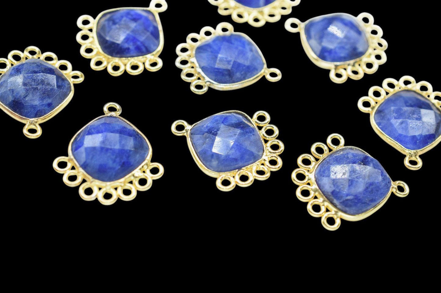 Blue Sapphire 14mm Cushion Bezel Charms/Gemstone Single Bail/Component charm/Handmade Jewellery Connectors/Women Jewelry/Handmade Connector