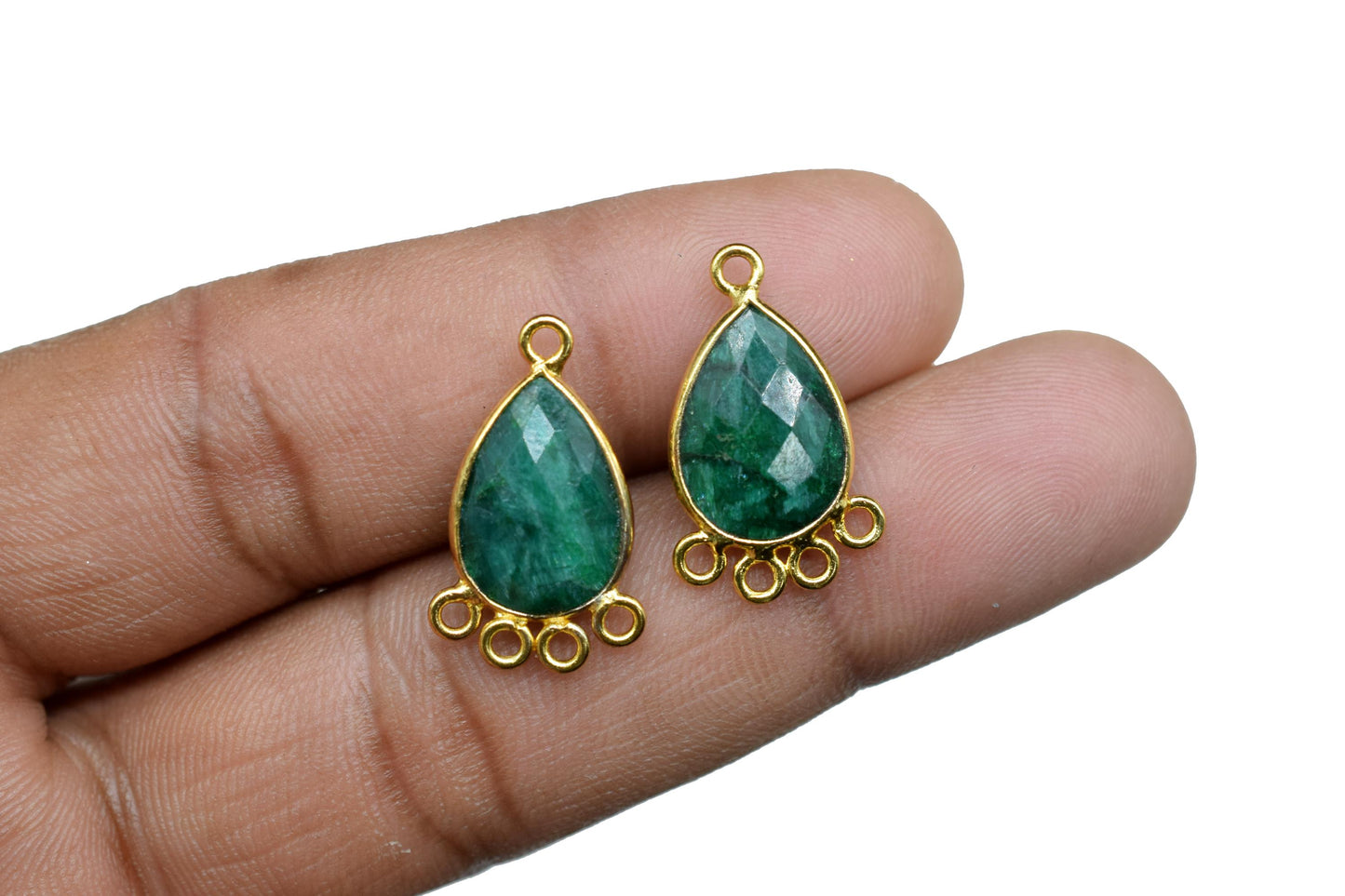 Emerald 10x14mm Teardrop Bezel Charm/Charms Connector/Handmade Jewellery Connectors/Gemstone Brass Component/Women Jewelry/B'day Gift