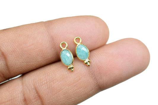 Amazonite Charms Connector/Handmade Jewelry/Gold Plated Connector/Tiny Pendant/Amazonite Pendant/Oval Shape Connector/Gemstone Charms/Gift