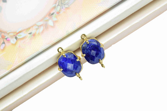 Blue Sapphire Prong Connector,double bail connector,Blue Sapphire jewelry,Handmade Gemstone Bezel,Sapphire Cushion Bezel Connector Jewelry