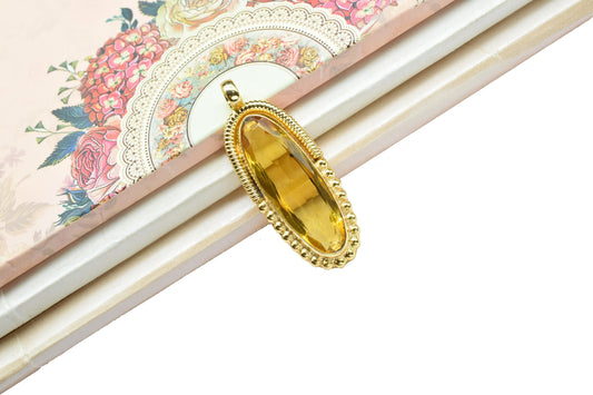 Citrine Pendant Charm,Yellow Gemstone Pendant,Handmade Craft,Oval Shape Pendant Jewelry,Statement Pendant,Loop Pendant,Brass Pendant,Gift