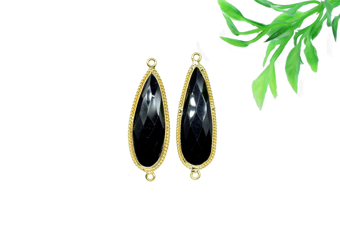Black Onyx Connector 10x30mm Teardrop Shape Charm,Onyx Dainty Charms Pendant,Onyx Double Bail Pendant,Black onyx Faceted Gemstone Charm