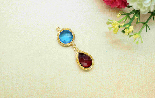 Garnet  Pendant Charms , Blue Topaz Dangle Earring Component , Multi Gemstone Dangle Earring , Component Jewelry , B'day Gift