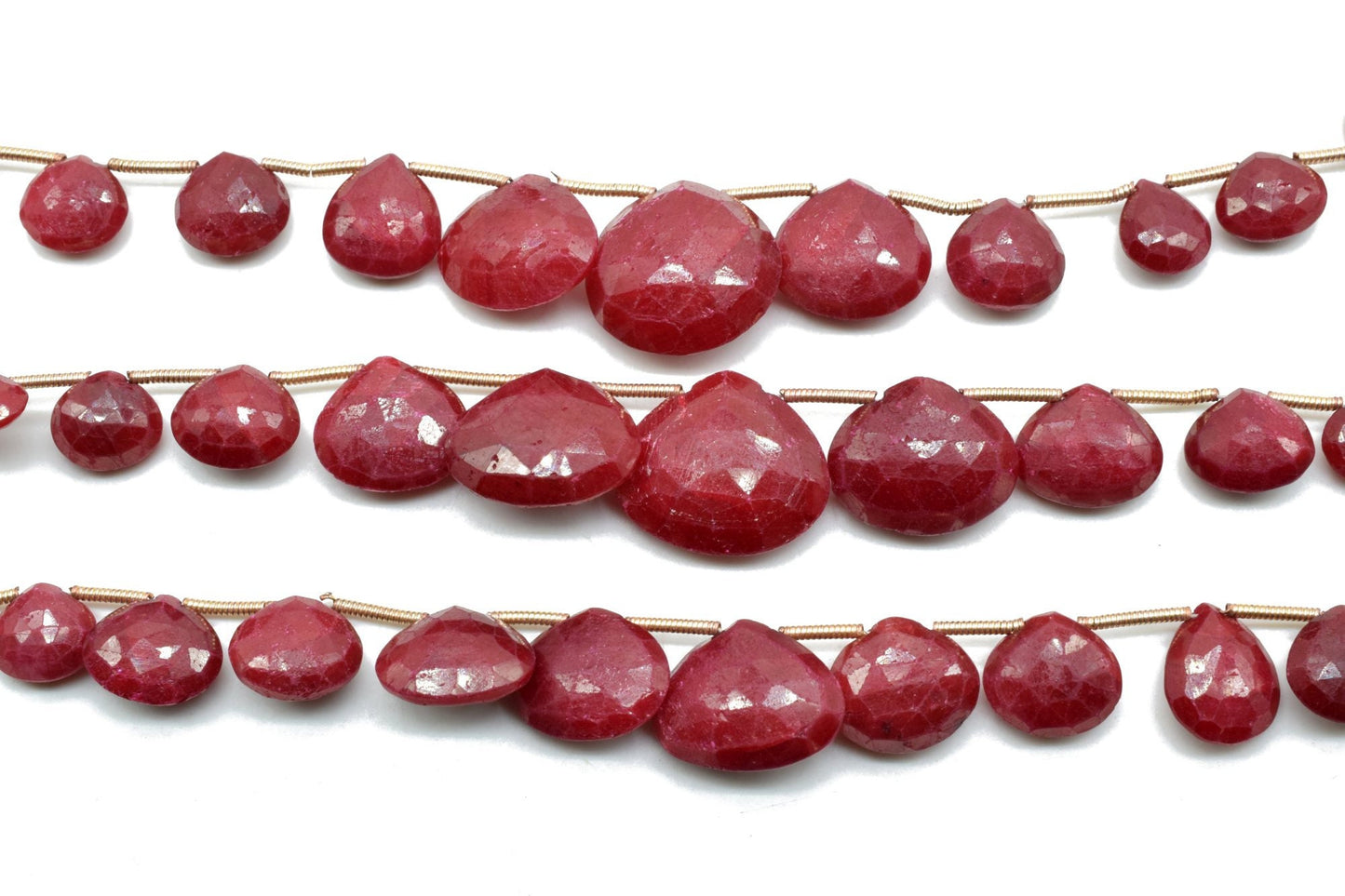 Ruby heart shape Briolettes,Red Corundum Briolettes,Jewelry making beads,Graduate size ruby beads,ruby beads strand,18mm ruby heart shape