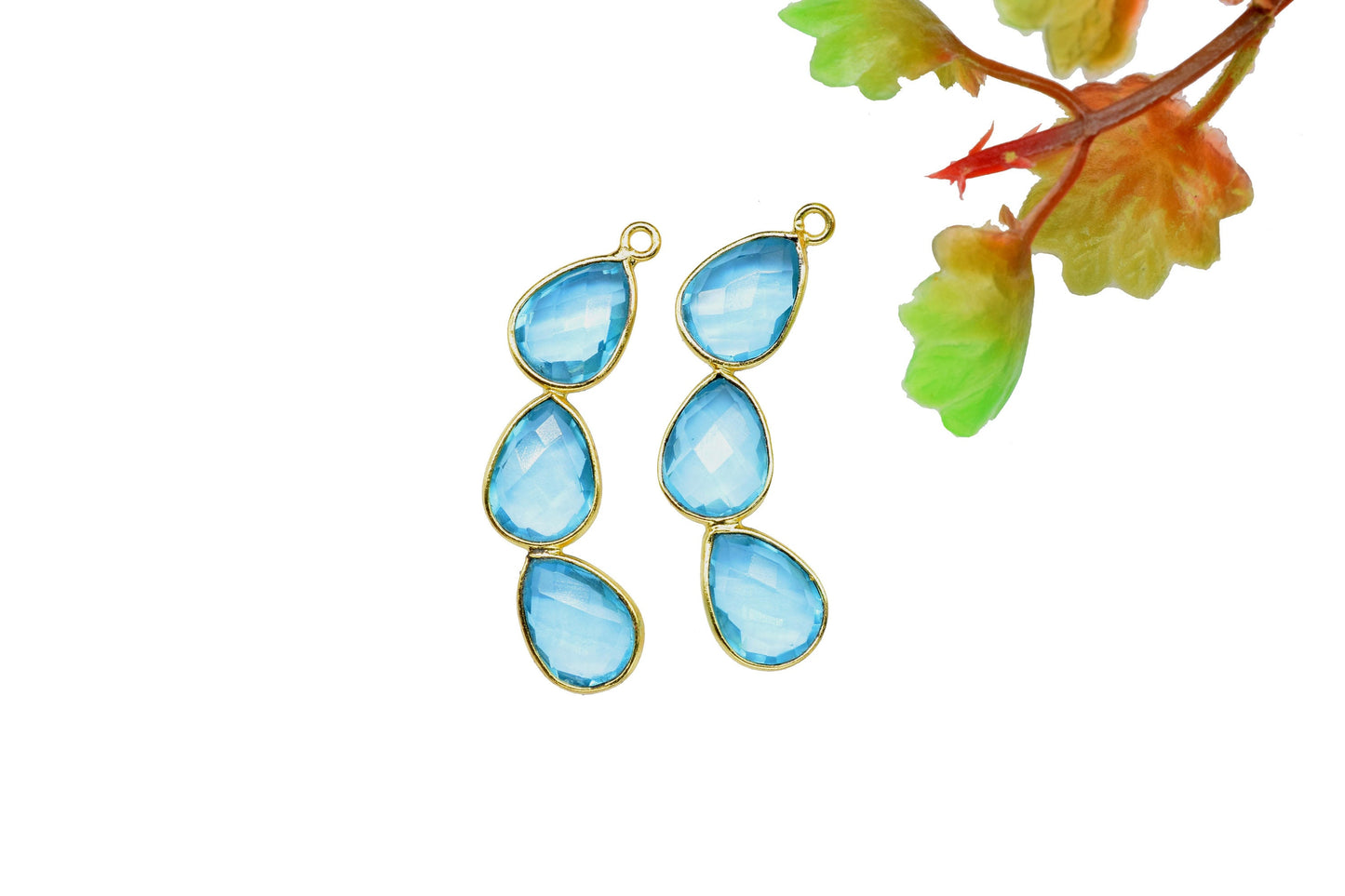 Components Pear Shape Connectors,Elegant Finding Beads,Three Stone Jewelry,Station Bezel Link,Components Earrings,Hanmade Craft Supply,Gift