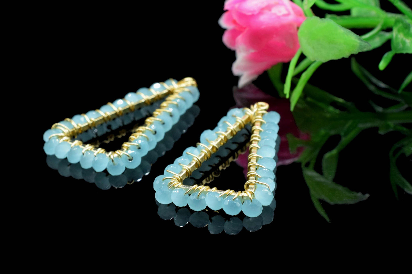 Aqua Quartz Wire Wrapped Dangle Earring, Gemstone Component,Handmade Connector,Beaded Earring Connector,Finding Necklace,Aqua Quartz Jewelry