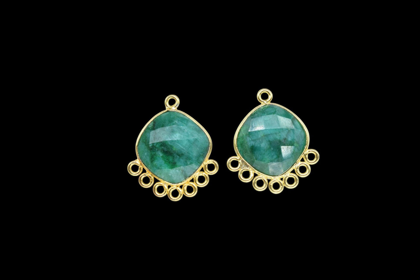 Natural Emerald 14mm Cushion Bezel Charm/Gemstone Single Bail/Component charm/Handmade Jewellery Connectors/Women Jewelry/Handmade Connector